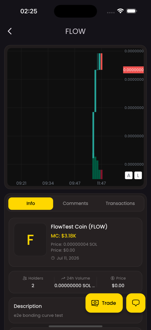 FunPump mobile app token detail and trading screen