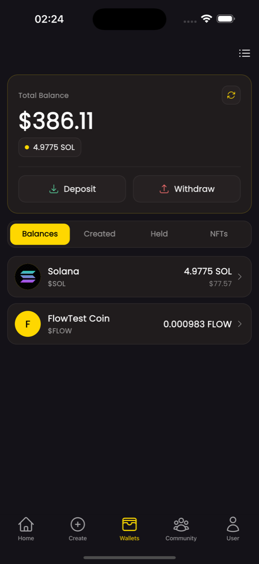FunPump mobile app wallet and holdings screen